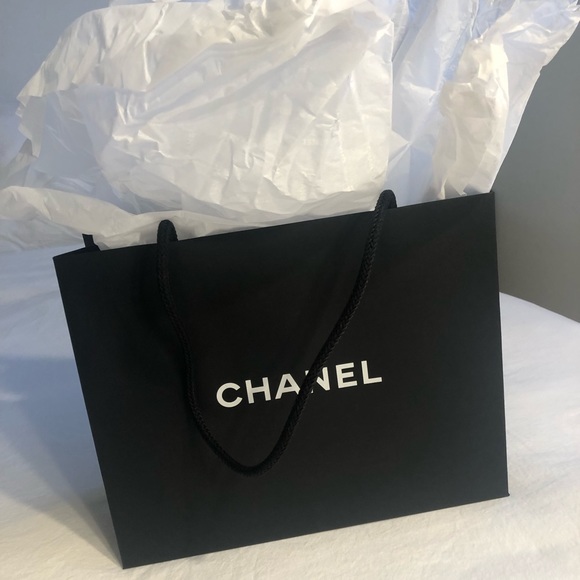 Sold!! Chanel Black Paper Shopping Storage Gift Bag + Ribbon & Paper - Picture 4 of 7